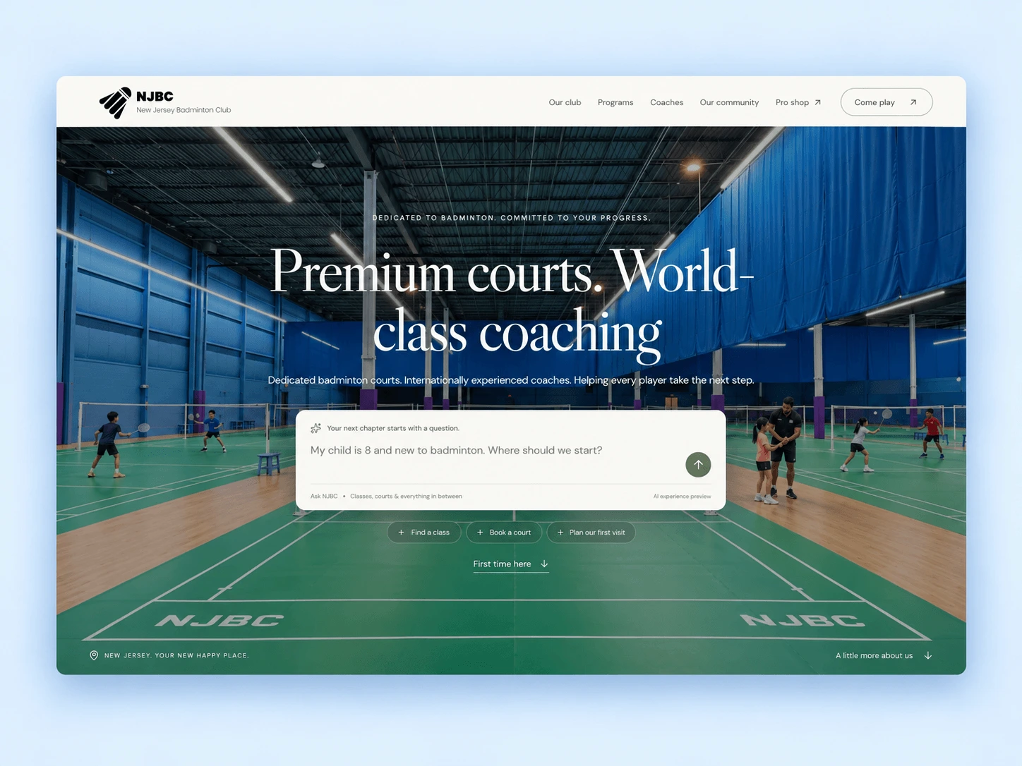 New Jersey Badminton Club website showcase
